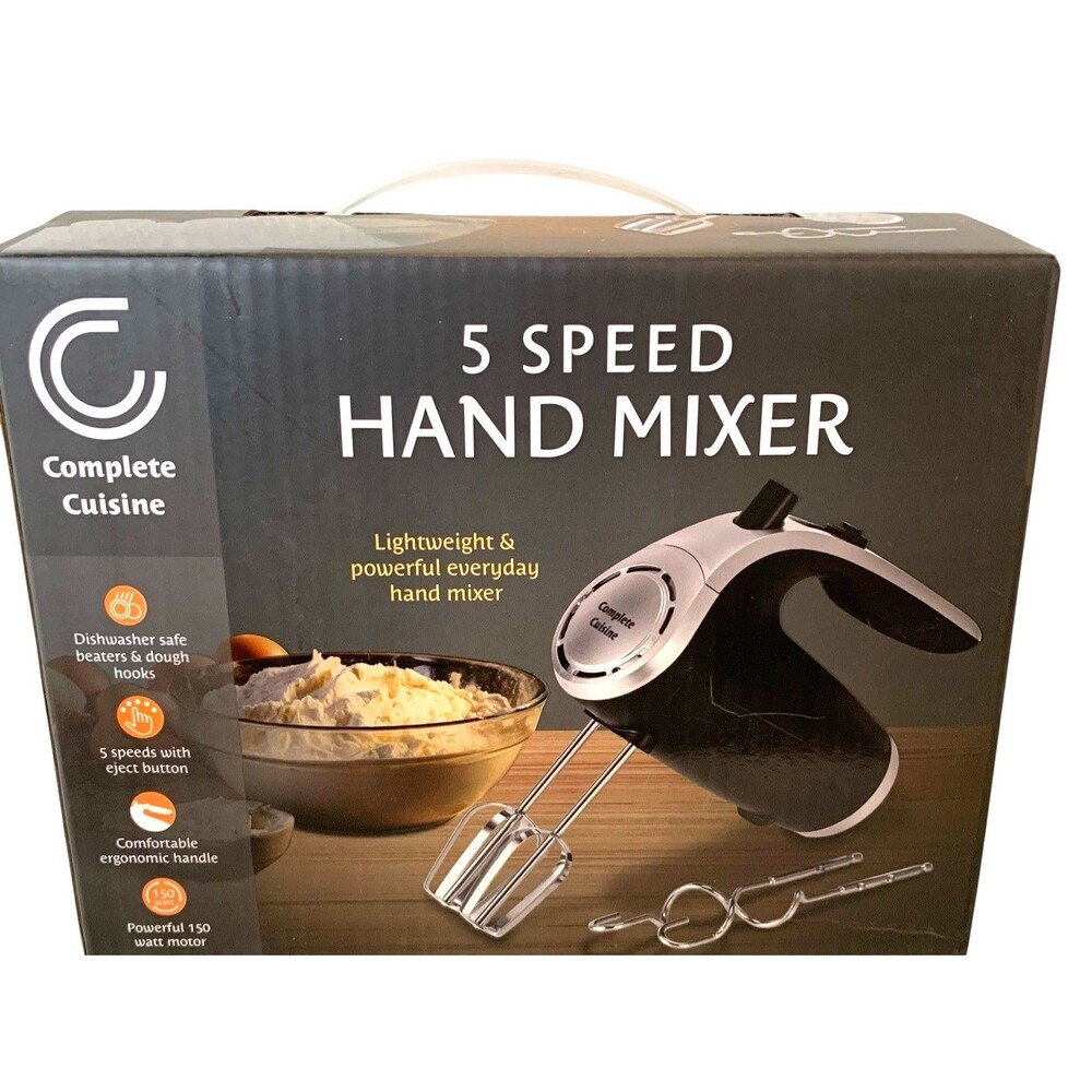 Complete Cuisine 5 Speed Hand Mixer Black/Silver Lightweight Powerful New Boxed